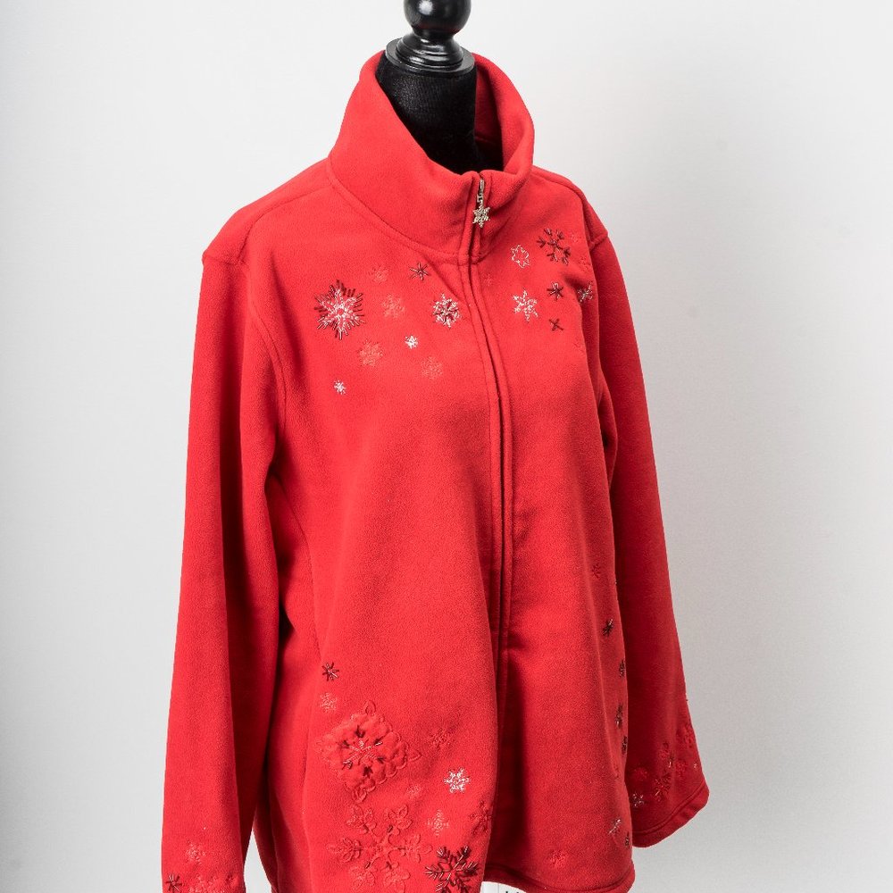 NWOT Red fleece beaded and embroidered jacket - 2X